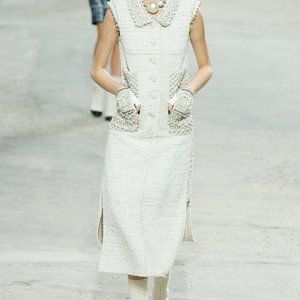 Tweed Pearl Embellished Cocktail Dress Medium